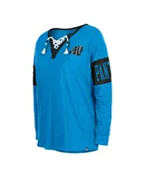 Women's New Era Blue Carolina Panthers Lace-Up Notch Neck Long Sleeve T-shirt