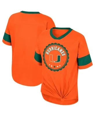 Big Girls Colosseum Orange Miami Hurricanes Tomika Tie-Front V-Neck T-shirt