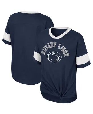 Big Girls Colosseum Navy Penn State Nittany Lions Tomika Tie-Front V-Neck T-shirt