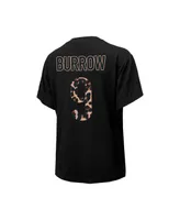 Women's Majestic Threads Joe Burrow Black Cincinnati Bengals Leopard Player Name and Number T-shirt