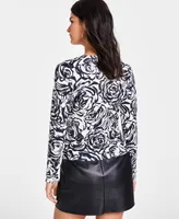 Bar Iii Women's Floral-Print Cowl-Neck Top, Created for Macy's