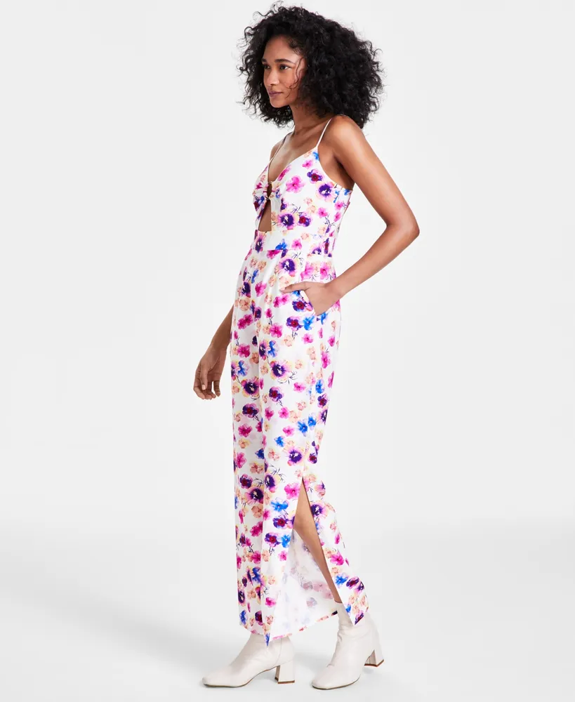Bar Iii Women's Floral-Print O-Ring Jumpsuit, Created for Macy's