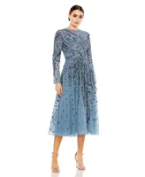 Women's Embellished Illusion High Neck Long Sleeve Dress