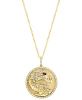 Effy Diamond (3/8 ct. t.w.) & Ruby Dragon Disc 18" Pendant Necklace in 14k Gold