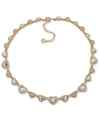 Anne Klein Two-Tone Crystal Heart Motif Collar Necklace, 16" + 3" extender