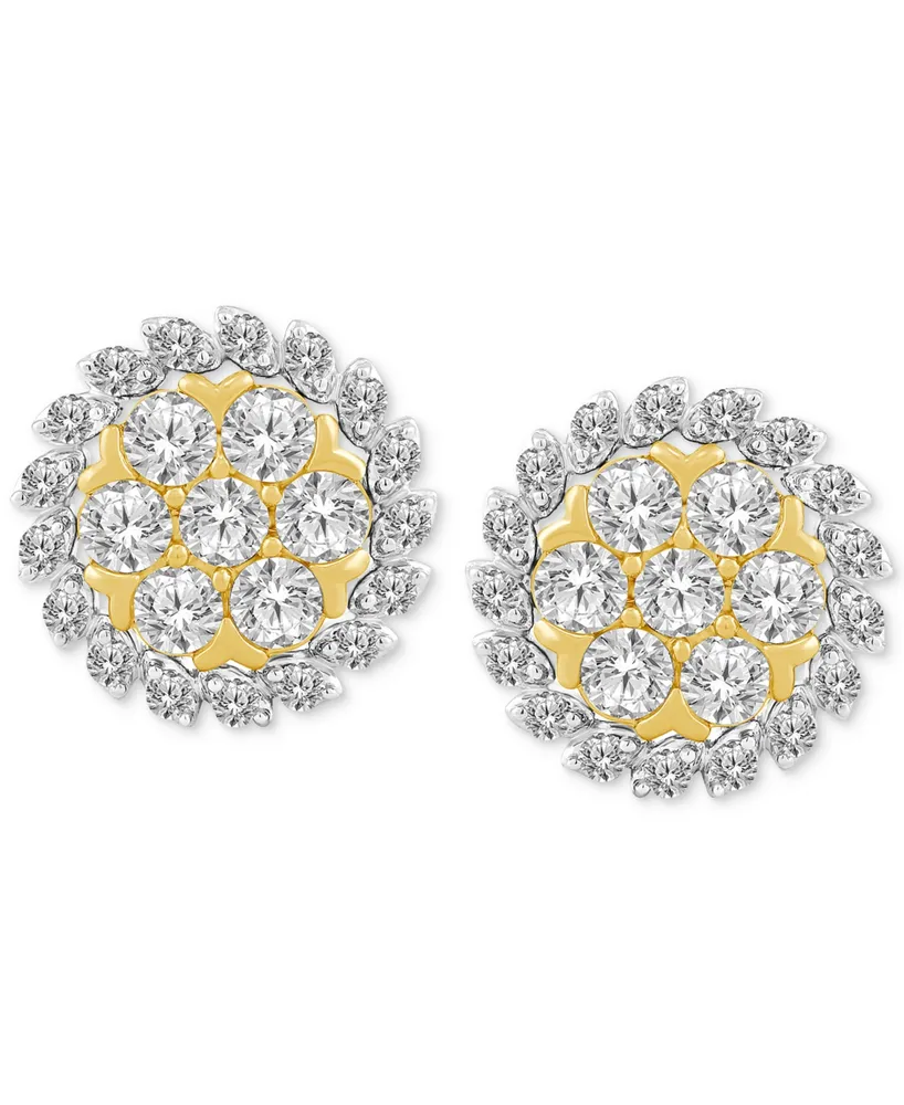 Diamond Halo Cluster Stud Earrings (1-1/2 ct. t.w.) in 10k Gold