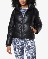 Andrew Marc Sport Women's Faux Leather Hooded Puffer Jacket