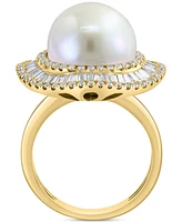 Effy Freshwater Pearl (10mm) & Diamond (1-1/6 ct. t.w.) Halo Ring in 14k Gold