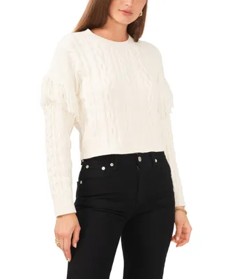 1.state Women's Fringe Sleeve Cable Knit Sweater