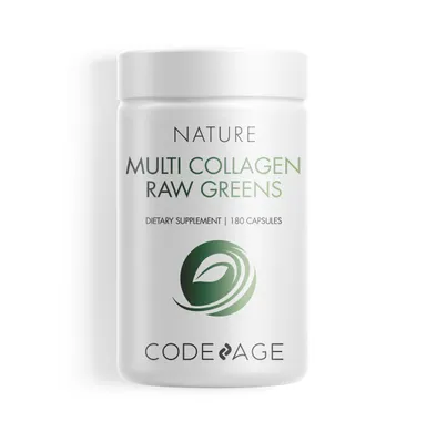 Codeage Multi Collagen Raw Greens, 5 Types Collagen Peptides Capsules, Organic Fruits & Vegetables, 180 ct