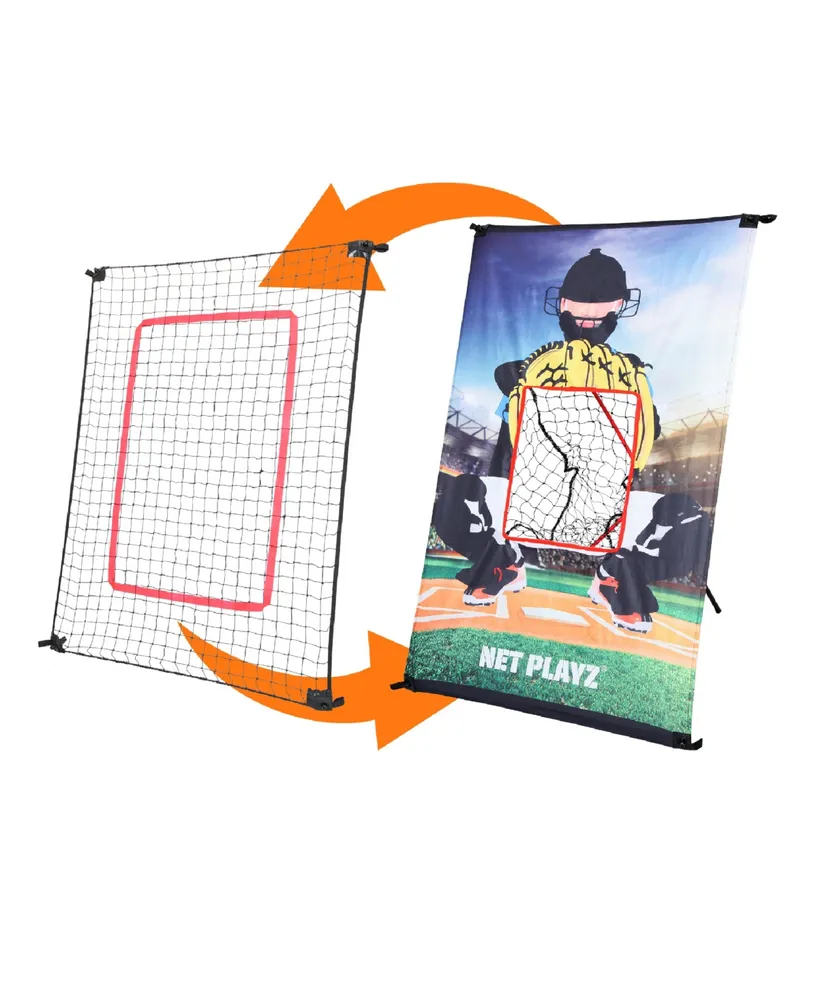 Net Playz Baseball Combo, Junior Baseball, Softball Trainer Combo, Pitchback Rebounder Net and Pitching Target Panel with Carry Bag, 3' x 5'