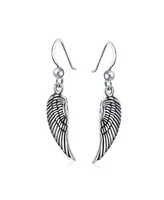 Bling Jewelry Amulet Spiritual Guardian Angel Wings Feather Dangle Earrings For Women Oxidized Sterling Silver Fish Hook