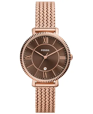 Fossil Women's Jacqueline Three-Hand Date Rose Gold-Tone Stainless Steel Mesh Watch 36mm