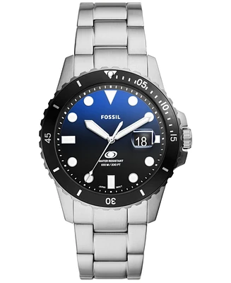 Fossil Men's Blue Dive Three-Hand Date Silver-Tone Stainless Steel Watch 42mm