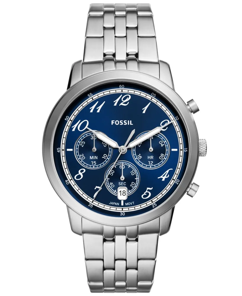 Fossil Men's Neutra Chronograph Silver-Tone Stainless Steel Watch 44mm - Silver