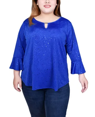Ny Collection Plus Size 3/4 Bell Sleeve Top with Hardware