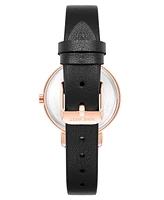 Nine West Women's Quartz Black Faux Leather Band Watch, 36mm - Black