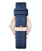 Nine West Women's Quartz Navy Faux Leather Band Watch, 36mm - Navy, Rose Gold