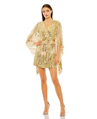 Women's Cape Back Geometric Sequin Robe Dress