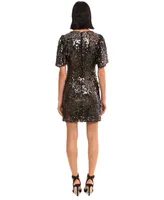 Donna Morgan Women's Sequined Flutter-Sleeve Shift Dress