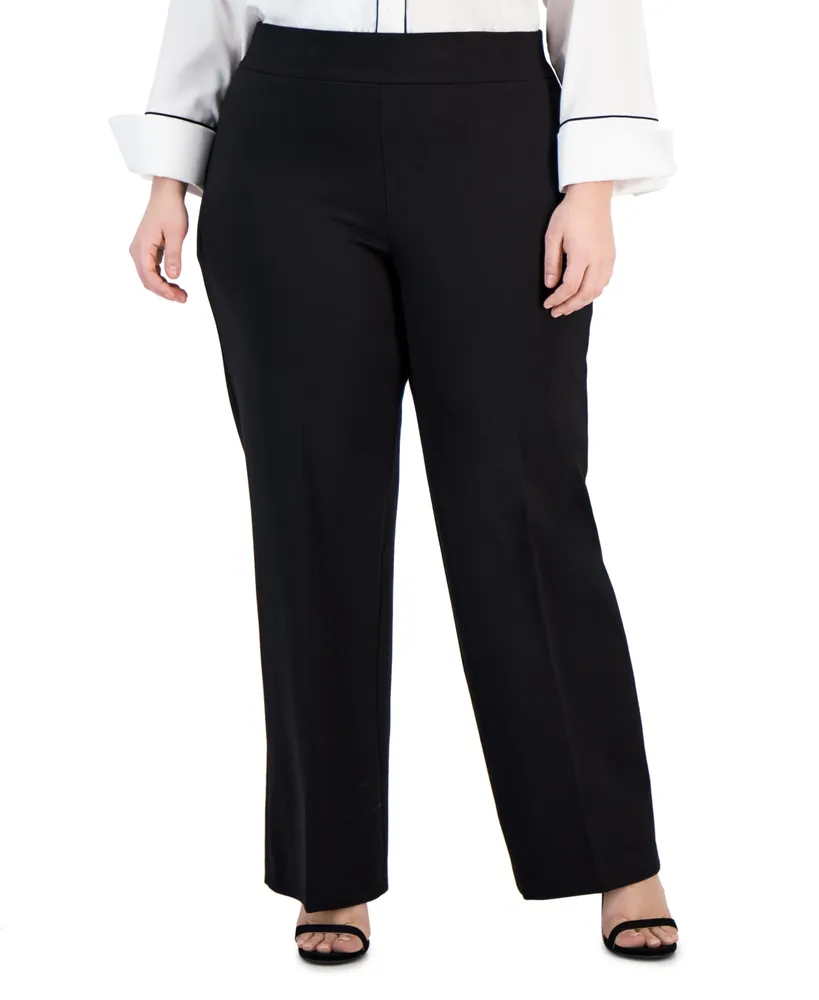 Anne Klein Plus Compression Pull-On Wide-Leg Trousers