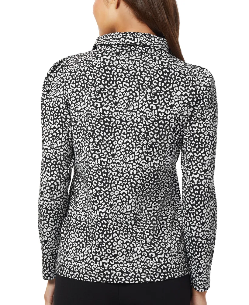 Jones New York Women's Jacquard Leopard-Print Funnel-Neck Top