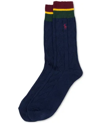 Polo Ralph Lauren Men's Stripe Cuff Cable Crew Socks
