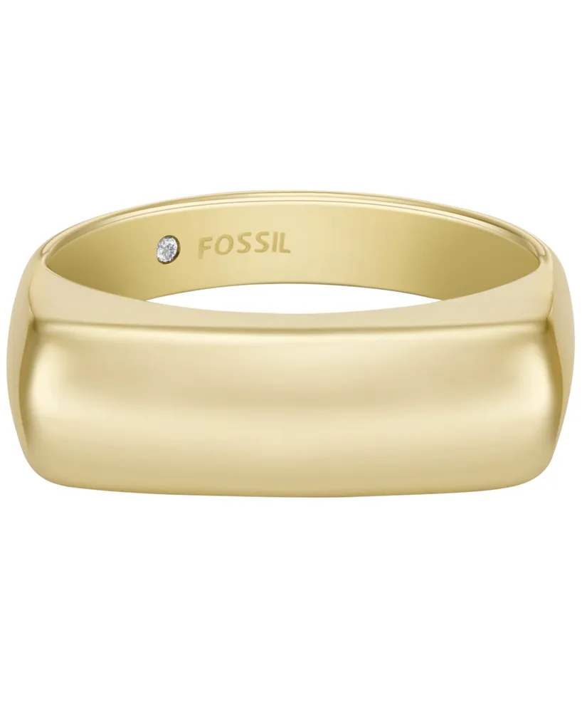 Fossil Heritage D-Link Glitz Gold-Tone Stainless Steel Signet Ring