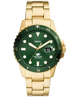 Fossil Men's Blue Dive Three-Hand Date Gold-Tone Stainless Steel Watch 42mm