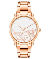 Nine West Women's Quartz Rose Gold-Tone Alloy Link Bracelet and Floral Pattern Watch, 35mm