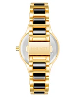 Nine West Women's Quartz Black Enamel and Gold-Tone Alloy Link Bracelet Watch, 34mm