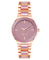 Nine West Women's Quartz Mauve Enamel and Rose Gold-Tone Alloy Link Bracelet Watch, 34mm - Mauve, Rose Gold