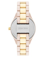 Nine West Women's Quartz Light Pink and Gold-Tone Link Bracelet Watch, 35mm - Light Pink, Gold