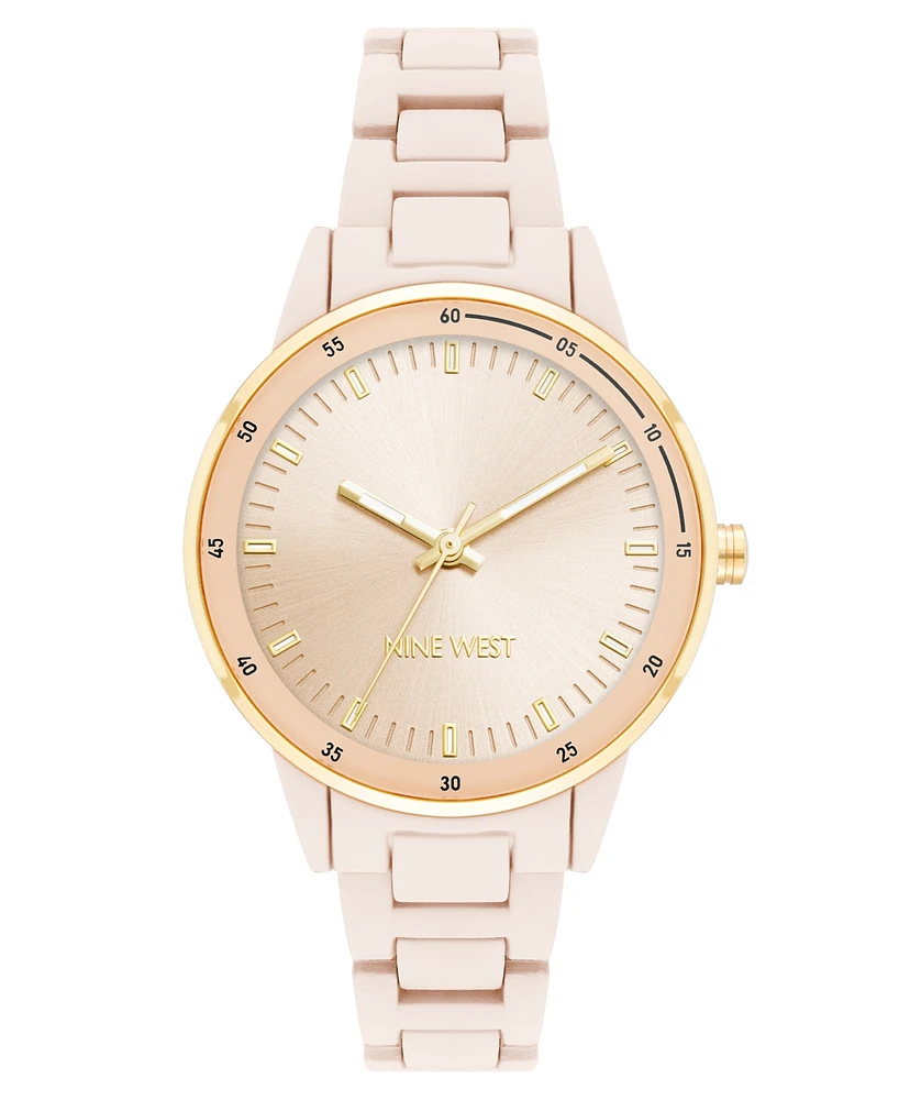 Nine West Women's Quartz Light Pink Alloy Link Bracelet with Gold-Tone Alloy Watch, 35mm - Light Pink, Gold