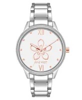 Nine West Women's Quartz Silver-Tone Alloy with Flower Watch, 34mm - Silver-Tone, Rose Gold