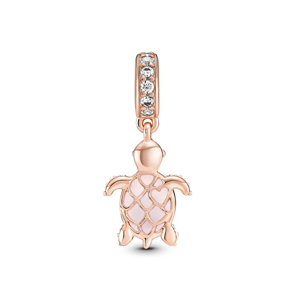 Pandora Cubic Zirconia Murano Glass Pink Sea Turtle Dangle Charm