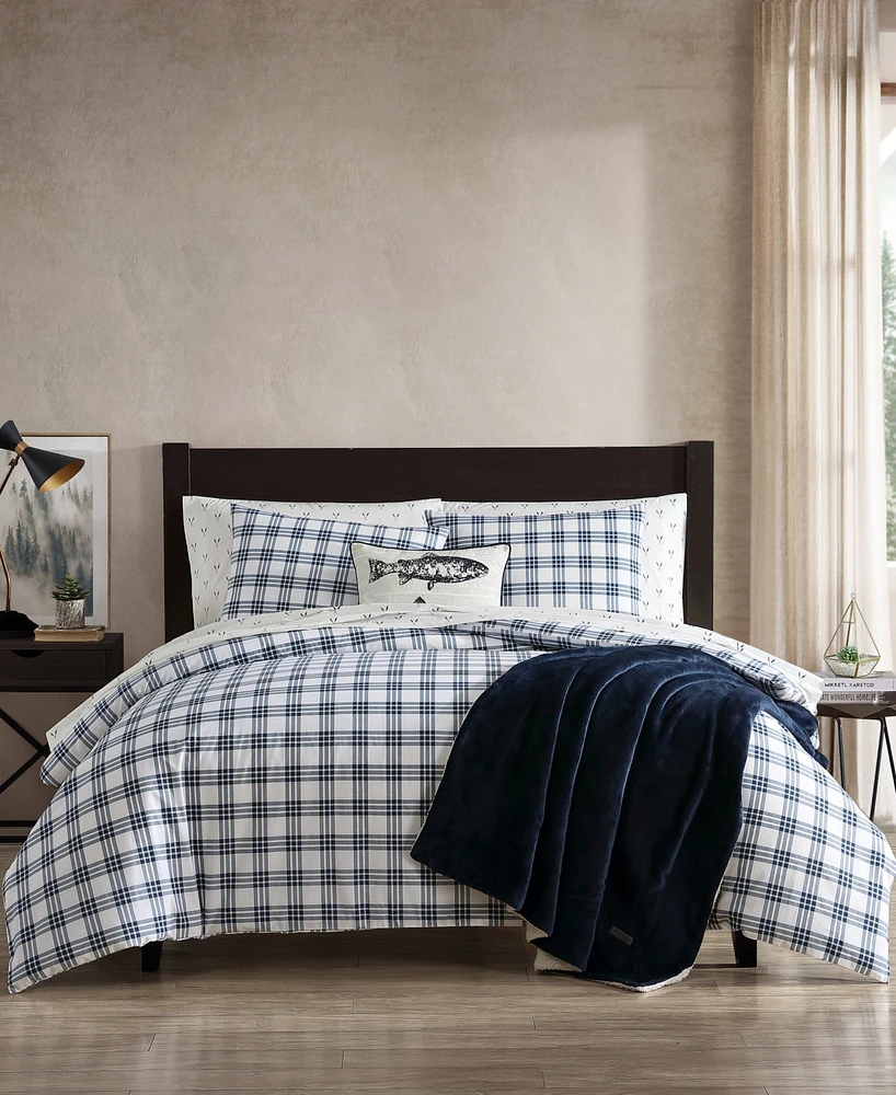 Eddie Bauer Basic Plaid Cotton Percale 3 Piece Duvet Cover Set, King
