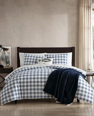 Eddie Bauer Basic Plaid Cotton Percale 3 Piece Duvet Cover Set, King