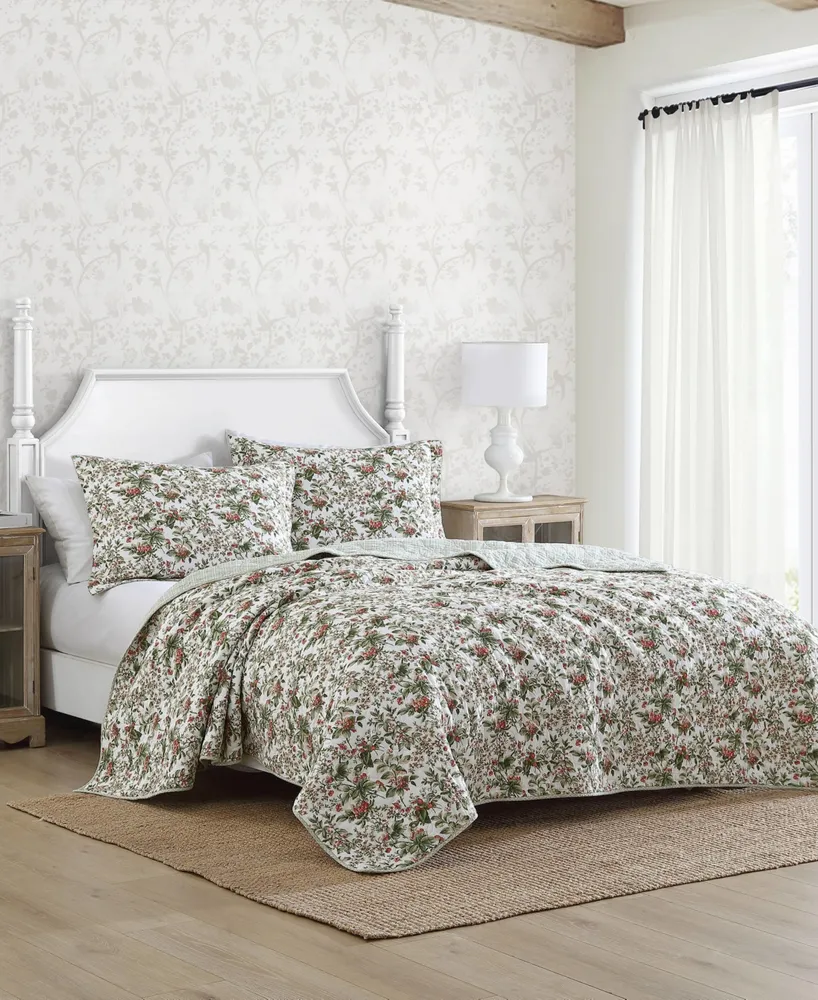 Laura Ashley Bramble Floral Cotton Reversible -Piece Quilt Set