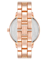 Nine West Women's Quartz Rose Gold-Tone Alloy Link Bracelet and Floral Pattern Watch, 36mm - Rose Gold