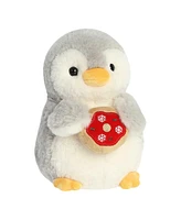 Aurora Small Holiday Donut PomPom Penguin Festive Plush Toy Gray 7.5"