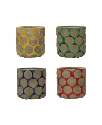 Terra-Cotta Planter with Wax Relief Dots, Set of 4 Colors