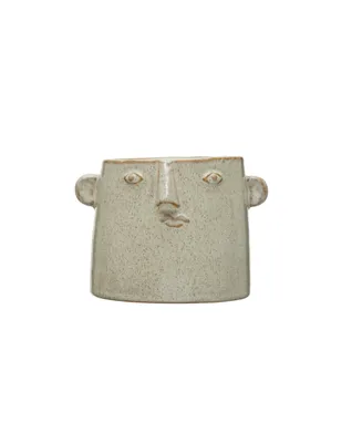 Stoneware Planter with Abstract Face