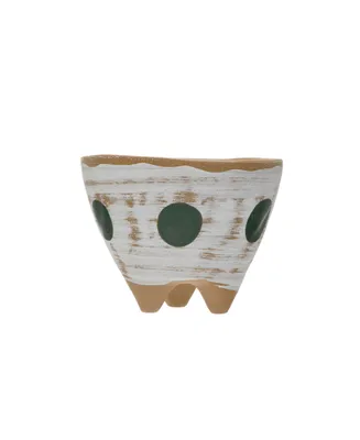 Boho Stoneware Footed Planter with Painted Geometric Design