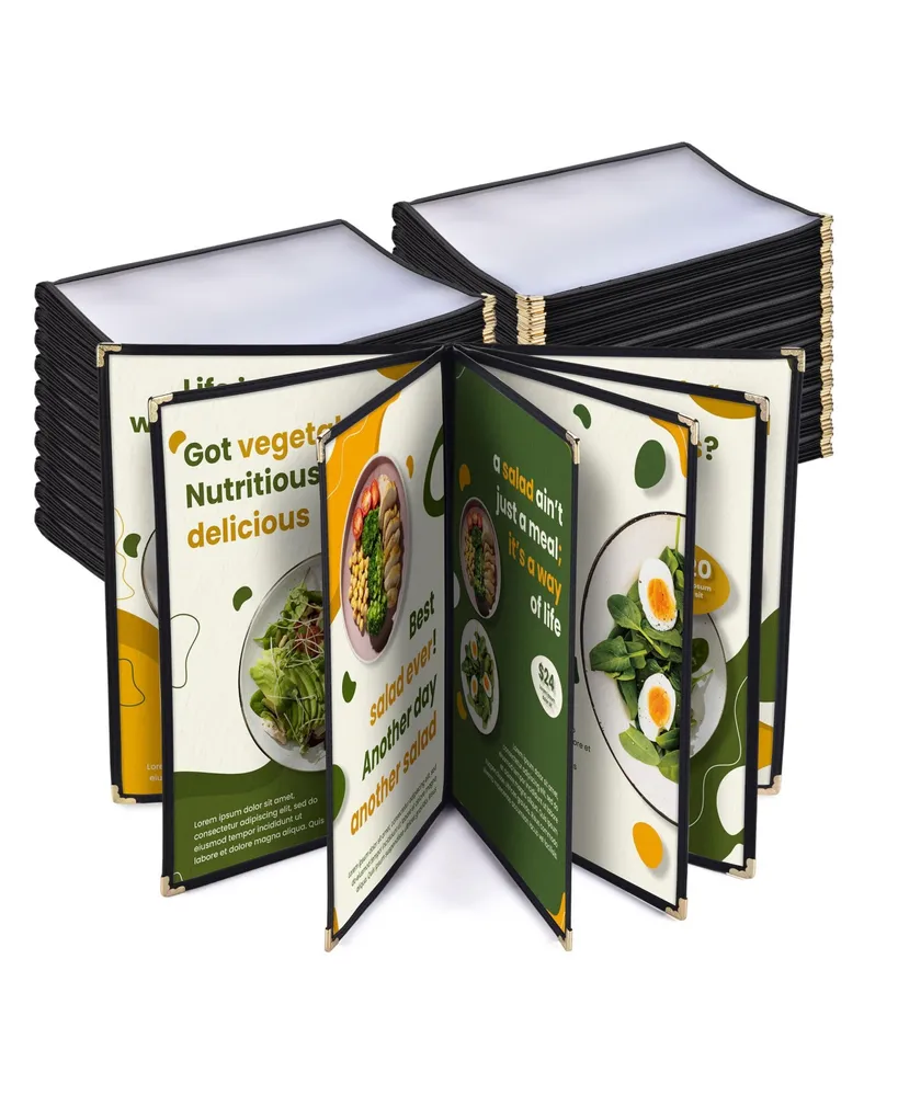 Yescom WeChef 20 Pack Restaurant Menu Covers 8.5 x 14 Book Style 7 Pages 14 Views Black