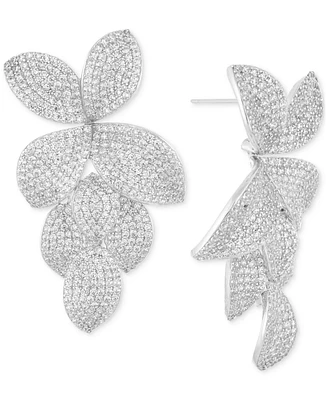 by Adina Eden Rhodium-Plated Pave Flower Petals Drop Earrings
