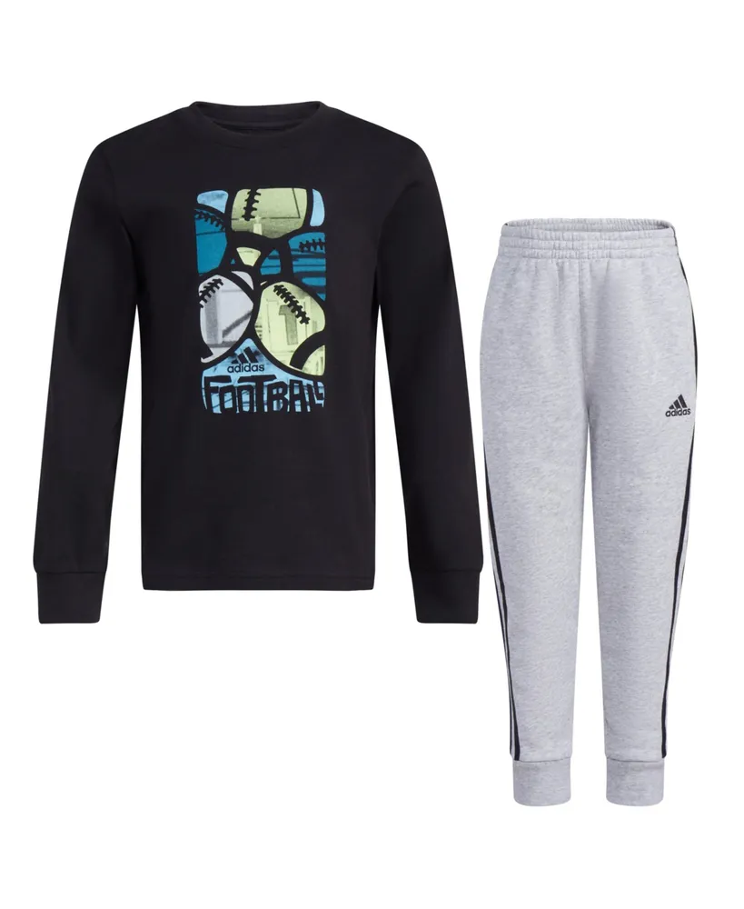 adidas Little Boys Cotton T-shirt and Heather Fleece Jogger Pants, 2 Piece Set