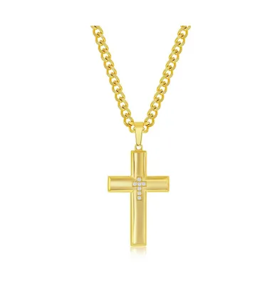 Metallo Stainless Steel Cz Cross Necklace