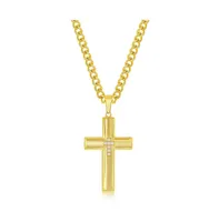 Metallo Stainless Steel Cz Cross Necklace