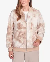 Alfred Dunner Women's St.Moritz Zip Up Space Dye Faux Fur Jacket